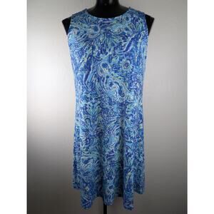 Susan Graver Liquid Knit Sleeveless Tank Dress Blue Paisley Print